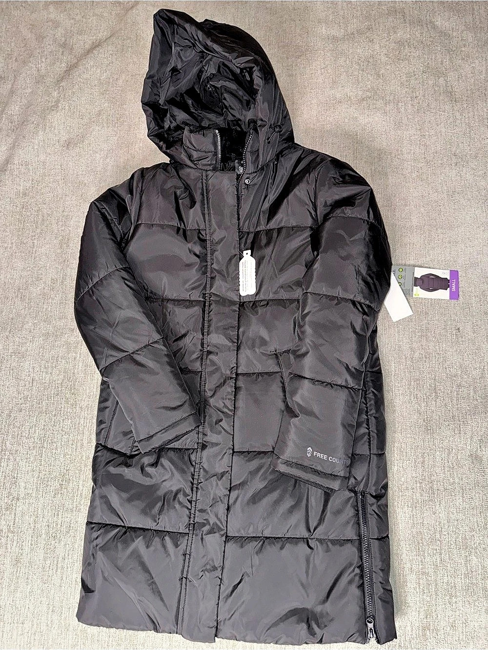 Free Country Women’s Cloud Lite Long Puffer Winter Coat Black Small NWT